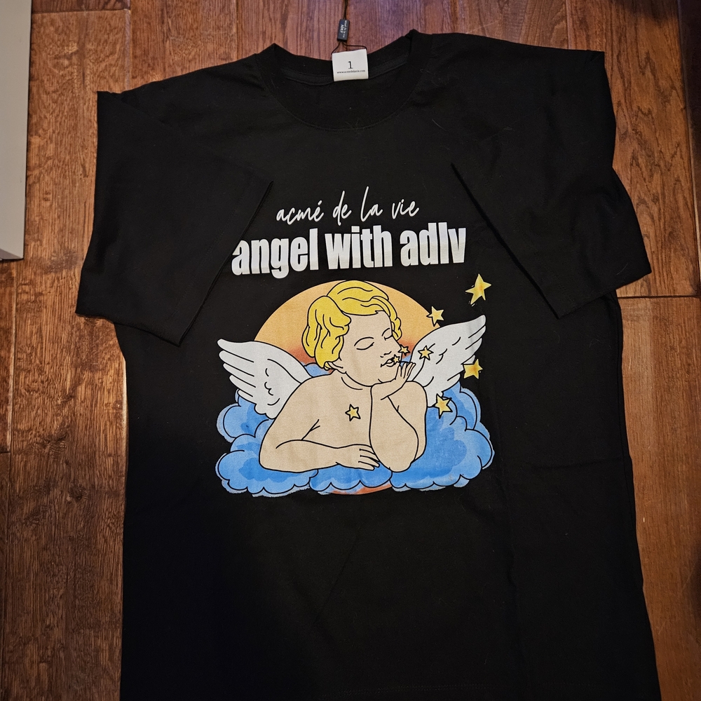 Acme De La Vie Adlv Black Graphic Tee with Angel Design